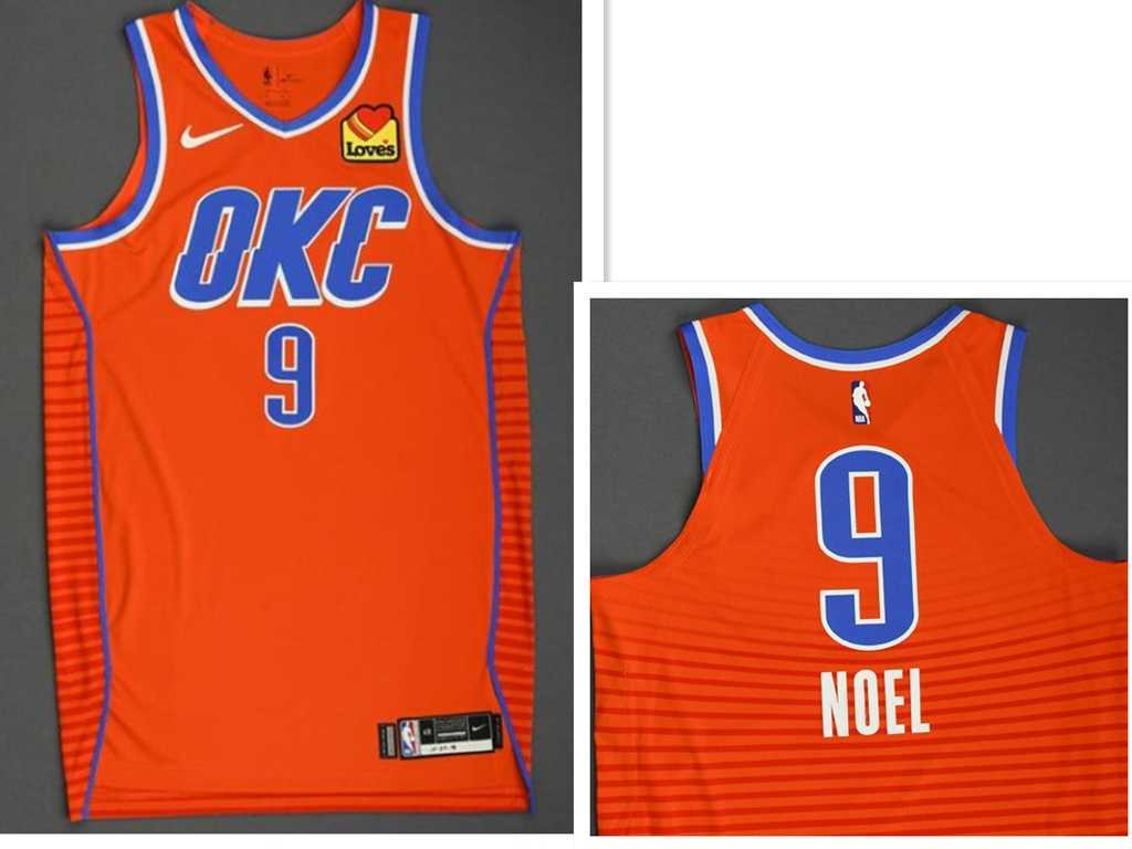 Mens Oklahoma City Thunder #9 Nerlens Noel Orange Statement Edition Stitched Jersey->->NBA Jersey